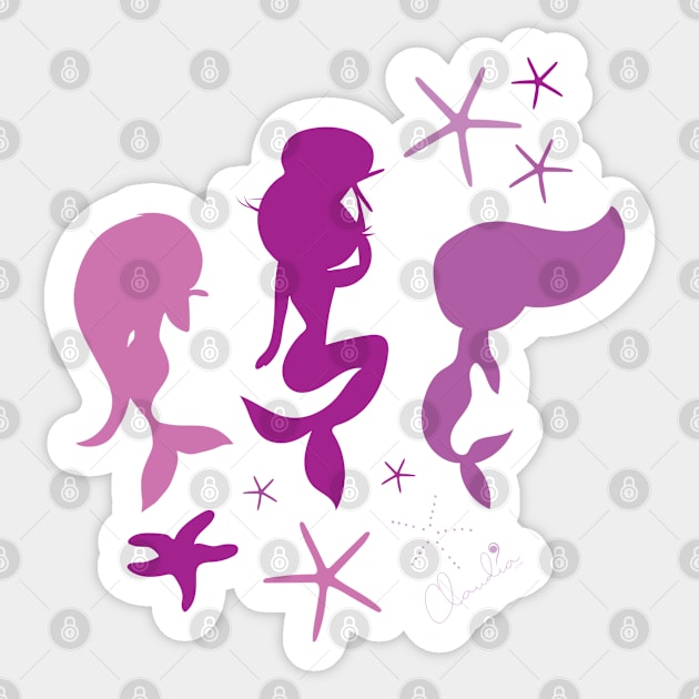 Pink Pastel Mermaid Stars Seamless Pattern Print Design Sticker by ClaudiaFlores